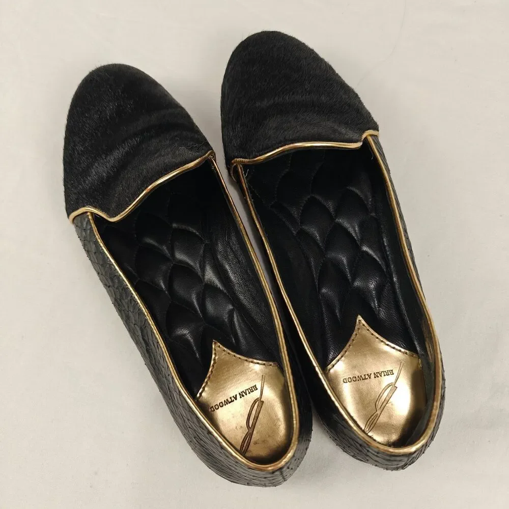Brian Atwood Claudelle Calf Hair Snakeskin Loafer Size 6.5 Old Money Minimalist